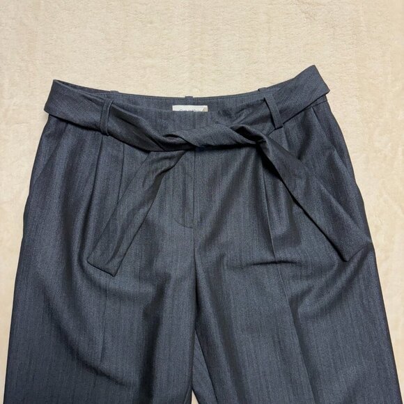 Calvin Klein Womens Paperbag Straight Leg Pants w/ Belt Sz‎ 4 Blue Career Office - Picture 5 of 13